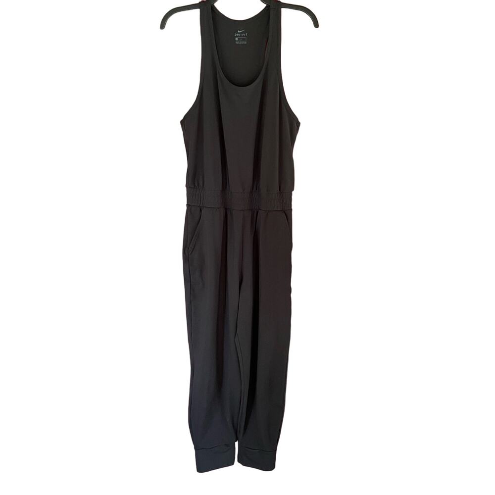 Nike Jumpsuit Jogger Black Dri Fit Sz M Yoga Training Soft Jersey Pocket Relaxed